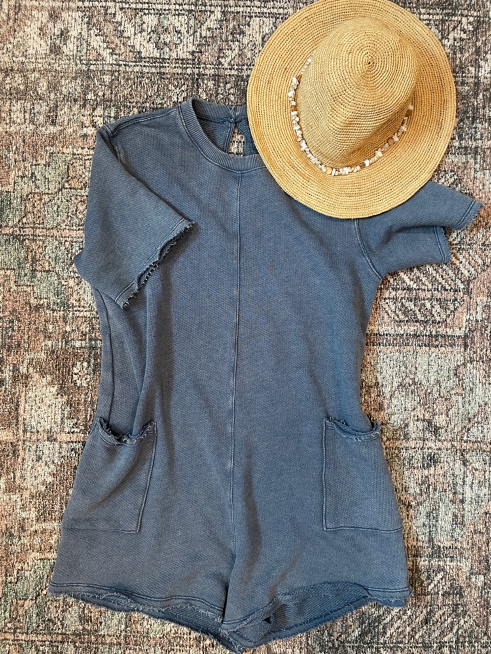 American Eagle Outfitters Blue Short-Sleeve Romper